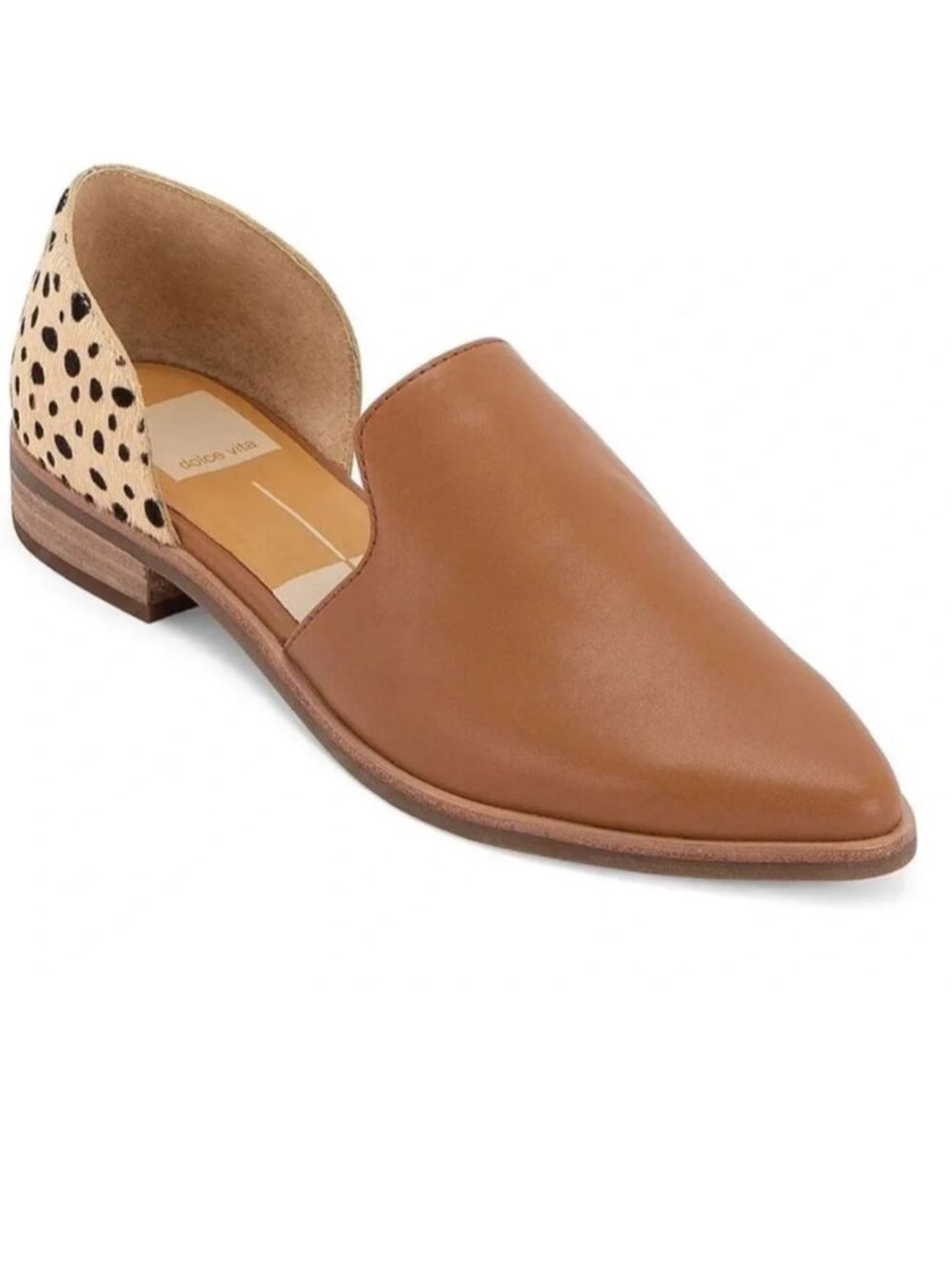 Dolce Vita Kelsa Tan Leather Pointed Toe D’Orsay Flats Calf Hair Leopard Size 10
